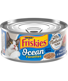 Purina Friskies Natural Wet Cat Food, Ocean Favorites Meaty Bits With Tuna, Crab & Brown Rice - 5.5 oz. Can