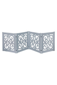 HOME DISTRICT Dog Gate Freestanding Pet Gate 4-Panel & 3 Panel Pet Gate for Dogs Folding Dog Gate Quadfold & Trifold Pet Gate for Small Dogs Decorative Pet Gate for Dogs Indoor, Grey Scroll 81 x 27
