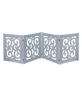HOME DISTRICT Dog Gate Freestanding Pet Gate 4-Panel & 3 Panel Pet Gate for Dogs Folding Dog Gate Quadfold & Trifold Pet Gate for Small Dogs Decorative Pet Gate for Dogs Indoor, Grey Scroll 81 x 27