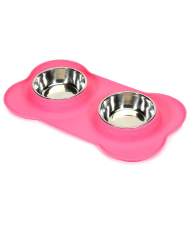AsFrost Dog Food Bowls Stainless Steel Pet Bowls & Dog Water Bowls & Cat Bowls for Food and Water No-Spill Non-Skid Silicone Mat, Feeding Bowls with Dog Bowl Mat for Dogs Cat Dood Dish, Pink, 12oz