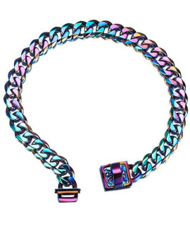 19 mm Dog collar Rainbow Heavy Duty Stainless Steel Dog colorful Luxury Training collar cuban Link with Durable clasp Necklace chain