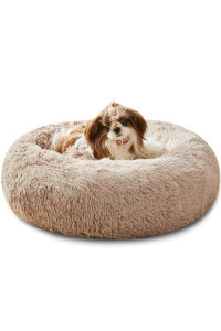 Western Home Faux Fur Dog Bed & cat Bed, Original calming Dog Bed for Small Medium Large Pets, Anti Anxiety Donut cuddler Round Warm Washable cat Bed for Indoor cats(24, Brown)