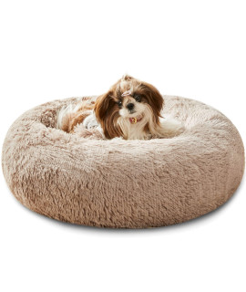 Western Home Faux Fur Dog Bed & cat Bed, Original calming Dog Bed for Small Medium Large Pets, Anti Anxiety Donut cuddler Round Warm Washable cat Bed for Indoor cats(24, Brown)