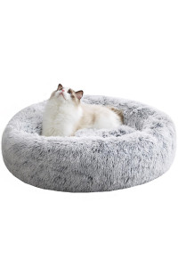 Western Home Faux Fur Original calming Dog & cat Bed for Small Medium Large Pets, Indoor cats, Anti Anxiety Donut cuddler Round Warm Washable (20, Light grey)