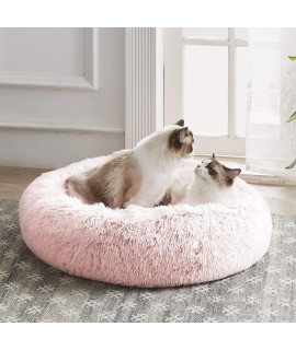 Western Home Faux Fur Dog Bed & cat Bed, Original calming Dog Bed for Small Medium Large Pets, Anti Anxiety Donut cuddler Round Warm Washable cat Bed for Indoor cats(20, Pink)