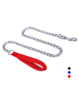 Petiry Chain Leash Metal Dog Leash Chrome Plated with Soft Padded Handle for Small Dogs/Red