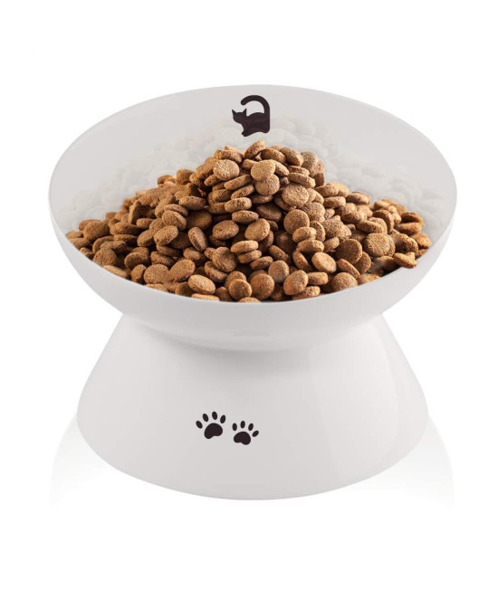 immaculife Ceramic Raised Cat Food Bowl, Slanted Cat Dish, Tilt Angle Protect Cat's Spine, Stress Free, Backflow Prevention