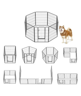 FEANDREA PPK81H Dog Circle, For Medium and Large Dogs, Pet Fence, Steel, For All Growth Years, Indoor and Outdoor Use, Foldable, Easy Assembly, Pet Circle, 8 Panels, Multiple Connections, Height 39.4 inches (100 cm)