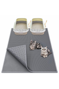 Waretary Cat Litter Mat 36x 30, Kitty Pretty Litter Box Trapping Mat, Extra Large XL Honeycomb Double Scatter Control Layer Mat, Urine & Waterproof, Washable, Easy Clean, Phthalate Free, Grey