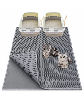 Waretary Cat Litter Mat 36x 30, Kitty Pretty Litter Box Trapping Mat, Extra Large XL Honeycomb Double Scatter Control Layer Mat, Urine & Waterproof, Washable, Easy Clean, Phthalate Free, Grey