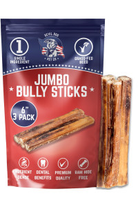Devil Dog Pet Co Premium Bully Sticks for Dogs Pizzle Dog Chews - from 100% Grass-Fed, Free-Range Cattle - USA Veteran Owned (Jumbo, 6 Inch - 3 Pack)