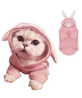 ANIAC Pet Hoodie Cat Rabbit Outfit with Bunny Ears Cute Sweatshirt Spring and Autumn Puppy Knitted Sweater Kitty Soft Knitwear (Large, Pink)
