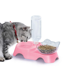 MILIFUN Double Dog Cat Bowls Pets Food and Water Bowl Set, Cat Bowls Elevated Cat Food Bowl with Automatic Waterer Bottle for Small or Medium Size Dogs Cats (Pink)
