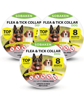 Flea and Tick Prevention for Dogs, Flea collar for Dogs, Natural Dog Flea collar, 1 Size Fits All, 25 inch, 8 Month Protection - 3 Pack