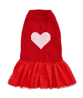 Blueberry Pet Heart Dog Sweater Dress My Cutie Princess Valentine?s Day Clothes for Medium Girl Dogs, Red Pullover Crewneck Holiday Apparel, Back Length 16?