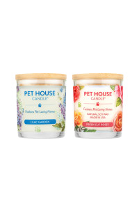 One Fur All, Pet House Candle-100% Plant-Based Wax Candle-Pet Odor Eliminator for Home-Non-Toxic and Eco-Friendly Scented Candles-Odor Eliminating Candle-(Pack of 2, Lilac Garden/Fresh Cut Roses)
