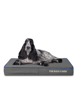 The Dog?s Bed Orthopedic Memory Foam Dog Bed, Medium Grey/Dark Blue 34x22, Pain Relief for Arthritis, Hip & Elbow Dysplasia, Post Surgery, Lameness, Supportive, Calming, Waterproof Washable Cover