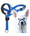 GoodBoy Dog Head Halter with Safety Strap - Stops Heavy Pulling On The Leash - Padded Headcollar for Small Medium and Large Dog Sizes - Head Collar Training Guide Included (Size 1, Blue Nylon)
