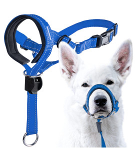 GoodBoy Dog Head Halter with Safety Strap - Stops Heavy Pulling On The Leash - Padded Headcollar for Small Medium and Large Dog Sizes - Head Collar Training Guide Included (Size 4, Blue Nylon)