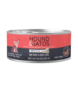 Hound & Gatos Wet Cat Food, 98% Trout & Duck Liver, 5.5 oz (Pack of 24)