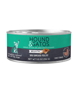 Hound & Gatos Wet Cat Food, 98% Gamebird Poultry, case of 24, 5.5 oz cans