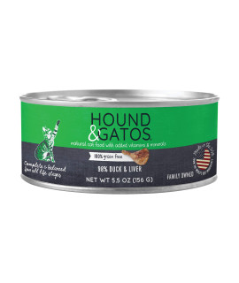 Hound & Gatos Wet Cat Food, 98% Duck & Liver, case of 24, 5.5 oz cans