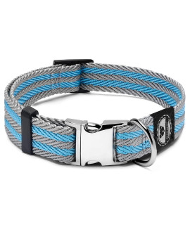 Regal Dog Products Small Blue/Gray Stripe Pet Collar with Metal Buckle and D Ring Durable Adjustable Dog Collar with Reinforced Metal Clasp & Nylon Webbing Other Sizes for Medium & Large Dogs