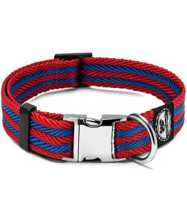 Regal Dog Products Small Red/Blue Stripe Pet Collar with Metal Buckle and D Ring Durable Adjustable Dog Collar with Reinforced Metal Clasp & Nylon Webbing Other Sizes for Medium & Large Dogs