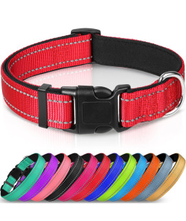 Joytale Reflective Dog collar,Soft Neoprene Padded Breathable Nylon Pet collar Adjustable for Small Dogs,Red,S