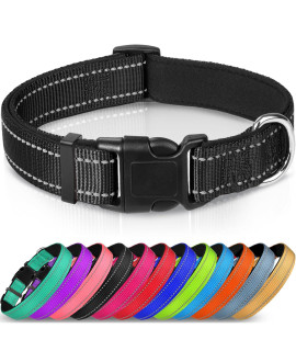 Joytale Reflective Dog collar,Soft Neoprene Padded Breathable Nylon Pet collar Adjustable for Small Dogs,Black,S