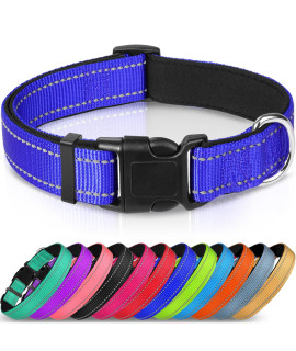 Joytale Reflective Dog collar,Soft Neoprene Padded Breathable Nylon Pet collar Adjustable for Small Dogs,Navy Blue,S