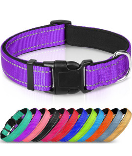 Joytale Reflective Dog collar,Soft Neoprene Padded Breathable Nylon Pet collar Adjustable for Small Dogs,Purple,S
