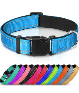 Joytale Reflective Dog collar,Soft Neoprene Padded Breathable Nylon Pet collar Adjustable for Small Dogs,Sky Blue,S
