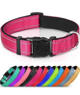 Joytale Reflective Dog collar,Soft Neoprene Padded Breathable Nylon Pet collar Adjustable for Small Dogs,Hotpink,S