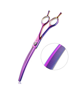 7 Inch Downward Curved Dog Grooming Scissors Thinning Texturizing Shears Professional Safety Blunt Tip Trimming Shearing for Dogs Cats Face Paws Limbs Japanese Stainless Steel Purple