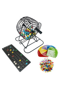 Yuanhe Deluxe Bingo game Set-Metal cage with calling Board, 50 Bingo cards, 300 colorful Bingo chips,75 colored Balls A