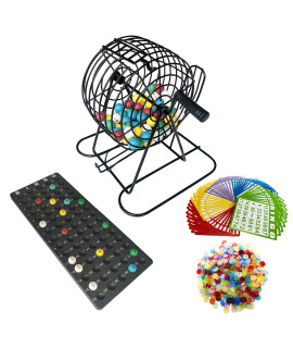 Yuanhe Deluxe Bingo game Set-Metal cage with calling Board, 50 Bingo cards, 300 colorful Bingo chips,75 colored Balls A