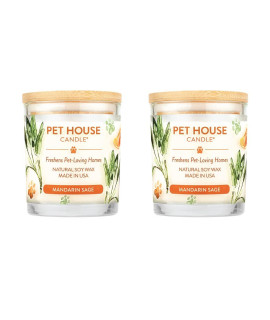 One Fur All, Pet House Candle-100% Plant-Based Wax Candle-Pet Odor Eliminator for Home-Non-Toxic and Eco-Friendly Air Freshening Scented Candles-Odor Eliminating Candle-(Pack of 2, Mandarin Sage)