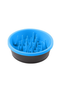 Dexas Slow Feeder Dog Bowl for Healthier Digestion, Teeth and Gums, 6 Cup Capacity, Gray and Blue