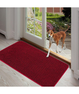 ITSOFT Dirt Trapper Indoor Door Mat & Entrance Rug for Wet Muddy Shoes and Pet Paws, Non-Slip Machine Washable, Shoe Scraper, Absorbent Welcome Dog Mat for Front Door, Entry Way (35x24, Red & Black)