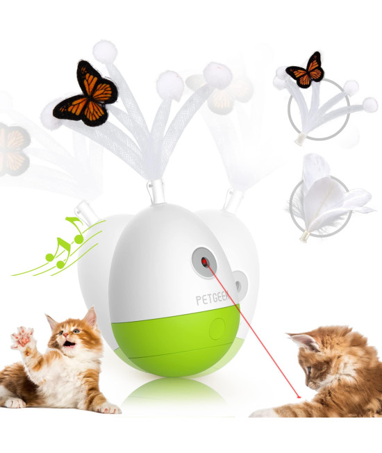 PETGEEK Interactive Cat Feather Toy, Cat Laser Toy with Bird Squeaky, Automatic Electric Rotating Butterfly Kitten Toys, Cat Toys Interactive for Indoor Cats with Replacement (Green)