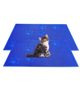 ANDALUS Premium Cat Litter Mat Pack of 2-100% Waterproof with Non-Slip Backing of Litter Box Mat - Soft on Kitty Paws & Easy to Clean Cat Mats for Litter - Blue, Small (15.75 X 11.75)