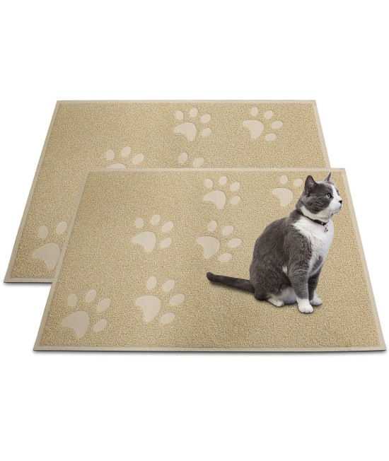 ANDALUS Premium Cat Litter Mat Pack of 2-100% Waterproof with Non-Slip Backing of Litter Box Mat - Soft on Kitty Paws & Easy to Clean Cat Mats for Litter - Beige, Extra-large (35 x 23)