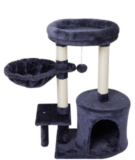 KIYUMI Cat Tree Cat Tower Condo with Sisal Scratching Post for Indoor Cats Cat Tree Cat Furniture with Hammock Perch and Kitten Ball Toys, Multi-Level Pet Activity Center