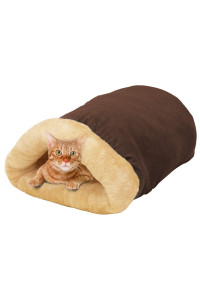 GOOPAWS 4 in 1 Self Warming Burrow Cat Bed, Pet Hideway Sleeping Cuddle Cave (Brown)