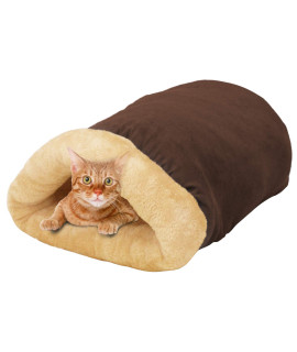 GOOPAWS 4 in 1 Self Warming Burrow Cat Bed, Pet Hideway Sleeping Cuddle Cave (Brown)