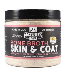 Nature's Diet Pet Bone Broth Protein Powder with Collagen, Chia Seed, Flax Seed & Omega 3 (Skin & Coat, 6 oz (60 Servings))
