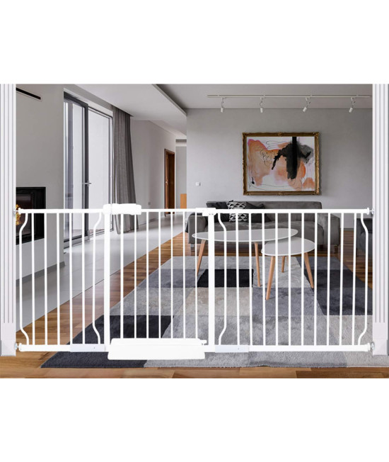 HOOEN Extra Wide Baby Gate for Doorways Stairs White Pressure Mounted Baby Gate Walk Through Child Gates for Kids or Pets Indoor Safety Gates 71.5-76.38 Inch
