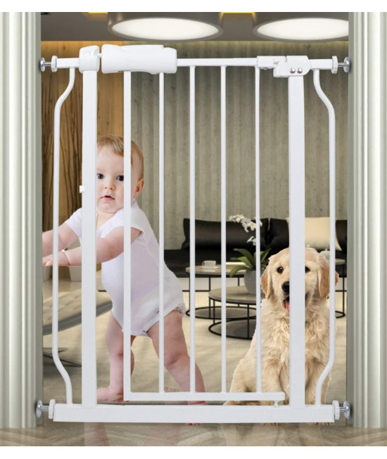HOOOEN Small Narrow Baby Gate for Stairs Doorways Hallways 24 Inch to 29 Inch Wide Pressure Mounted Baby Gate Walk Through Child Gates for Kids or Pets Indoor Safety Gates