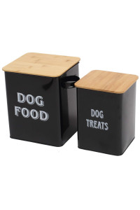 Pethiy Dog Food and Treats storage tin Containers Set with Scoop for Dogs-Tight Fitting Wood Lids-Coated Carbon Steel-Storage Canister Tins-Black